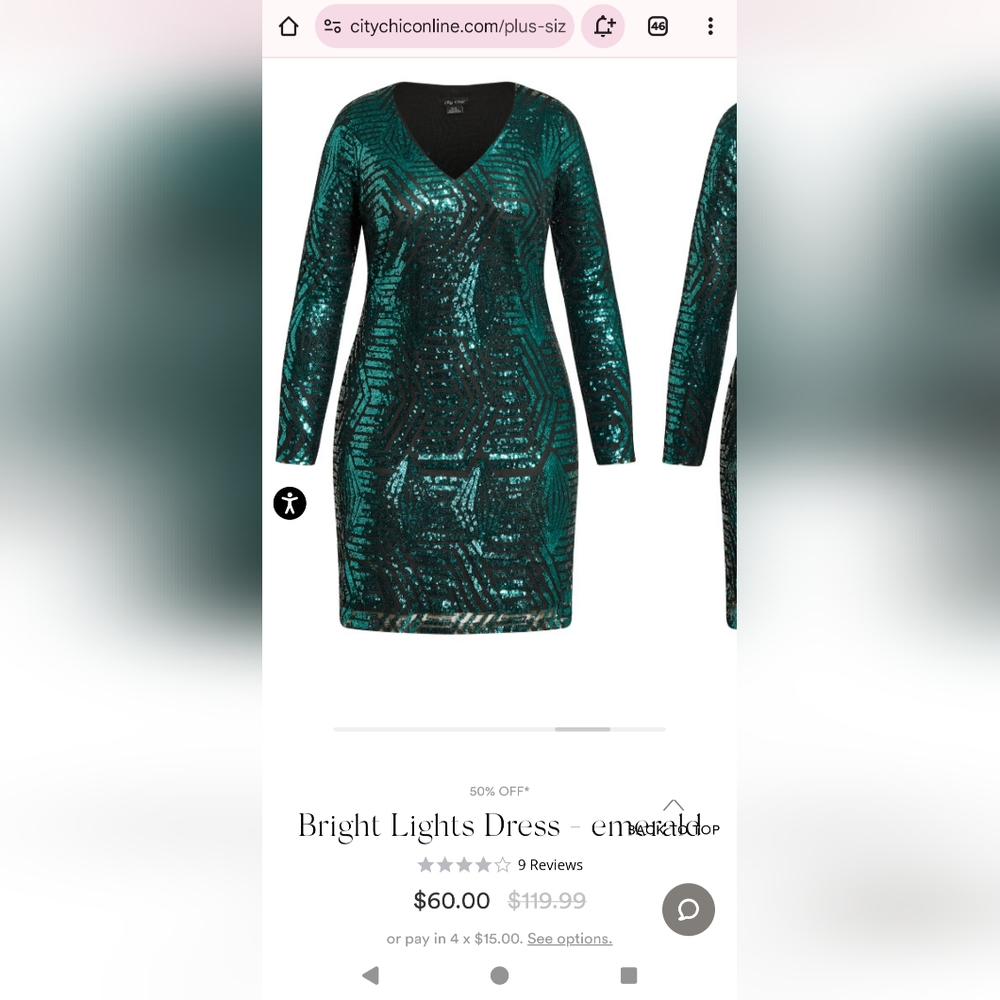 City Chic Emerald Green Sequin Long Sleeve Dress